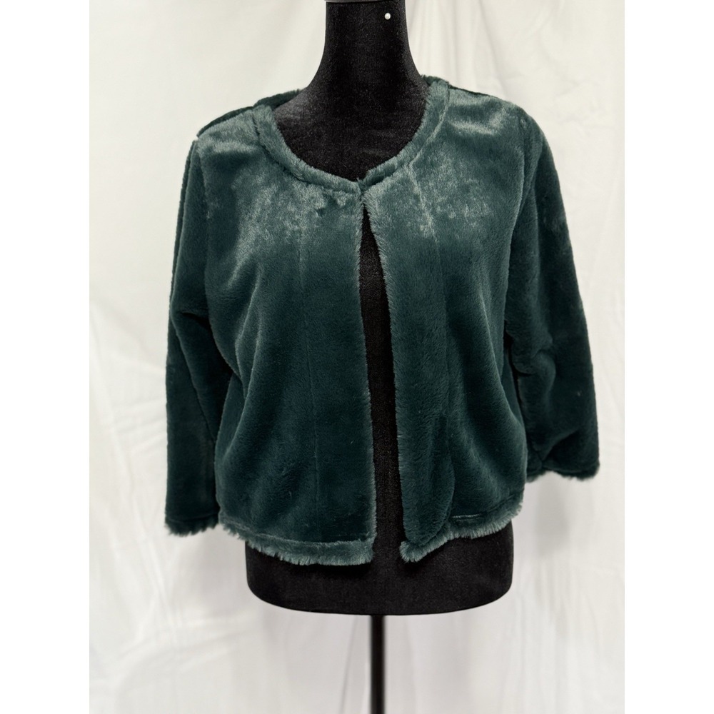 Calvin Klein Green Faux Fur Shrug Jacket Women's SZ Medium Party Cocktail - Picture 2 of 12
